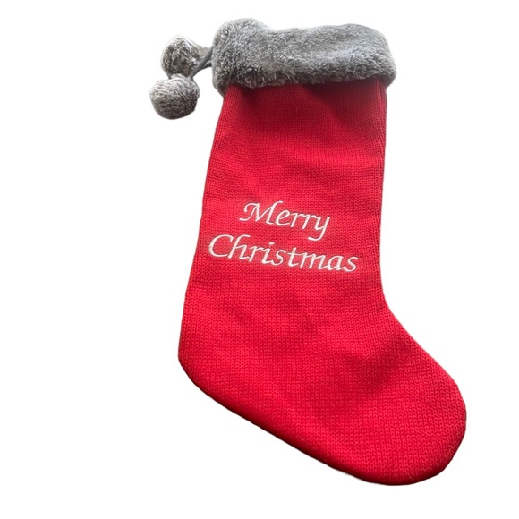 Holiday Sturdy Knit Merry Christmas Stocking W/ Soft Fuzzy Trim And Pom Poms - Picture 1 of 9